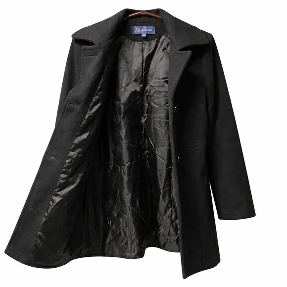 AK Anne Klein Black Wool Blend Coat Women's Medium Classic Pea Jacket - Picture 6 of 7